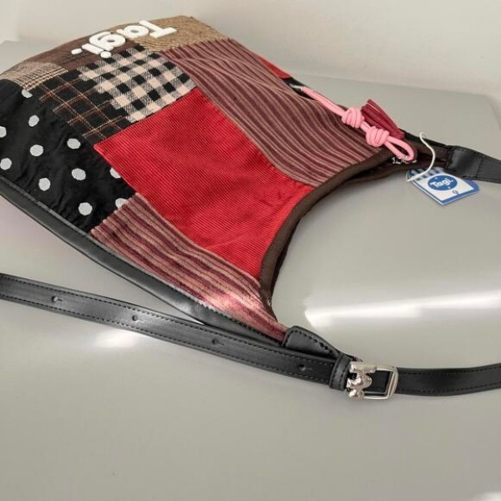 Patchwork Shoulder Bag - Red and Black - image 3